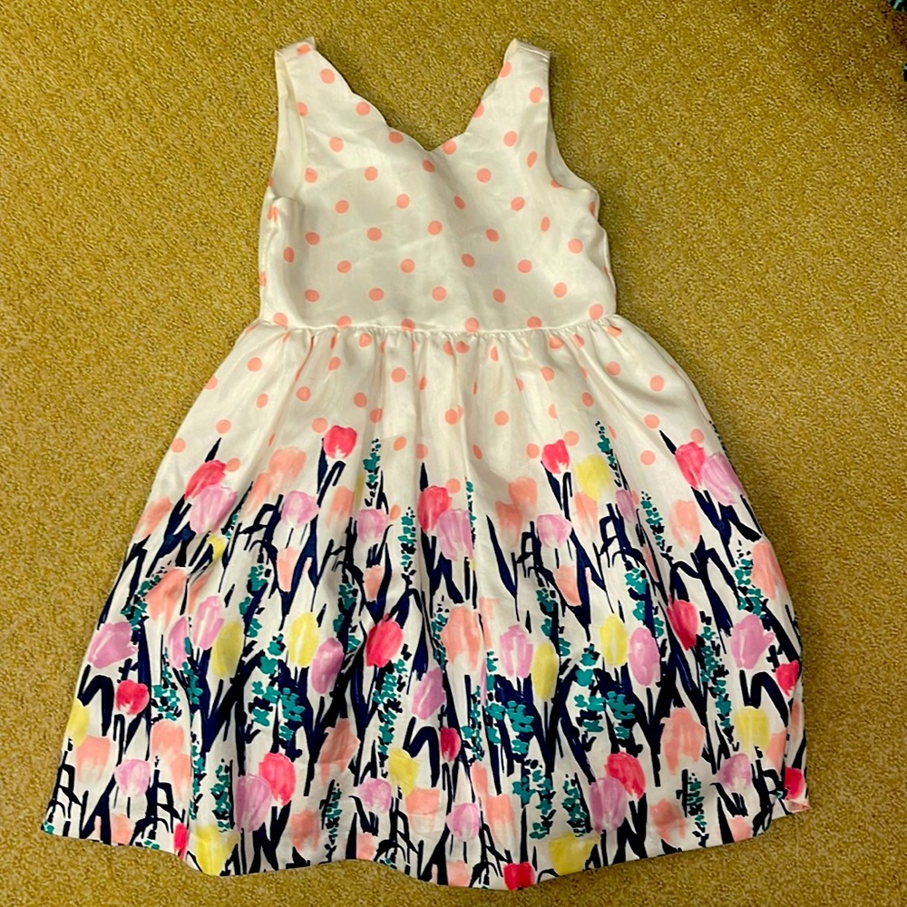 Gymboree White Polka Dot Floral Sundress with Pink and Navy Accents
